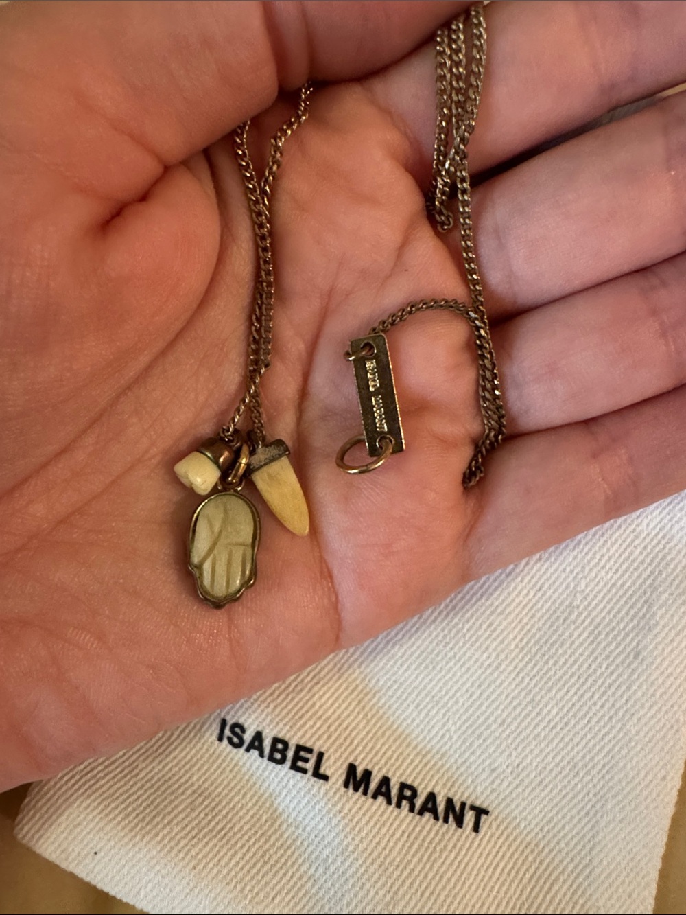 Isabel Marant Antique Gold-Tone Layered Charm Necklace with Cream Accents